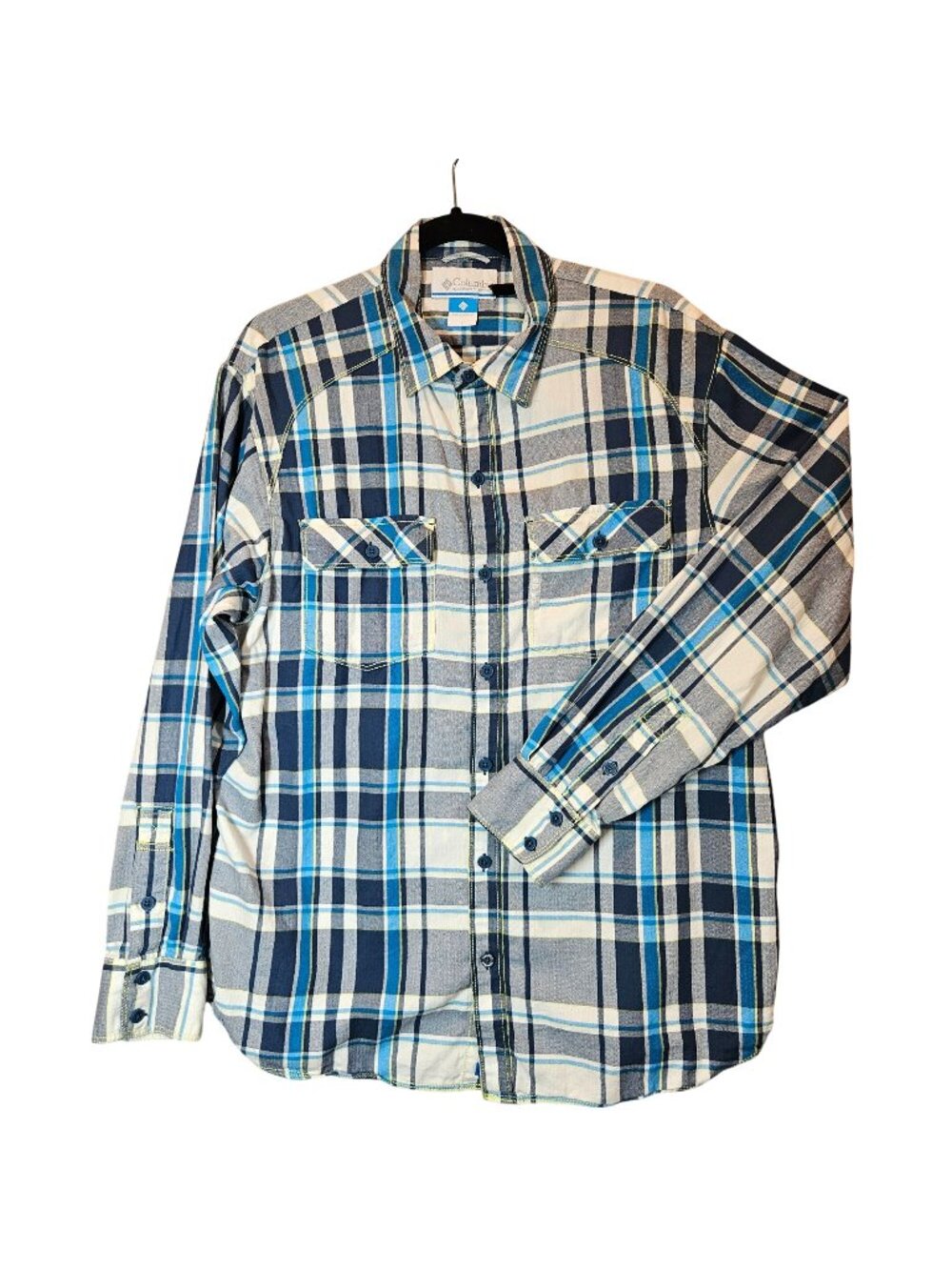 Columbia Mens Blue Plaid Button-Up Shirt L 100% Cotton Outdoor Breathable office
